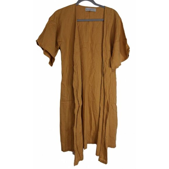 Love and confuse lithuania womens small 100% linen duster long mustard yellow - Picture 2 of 10